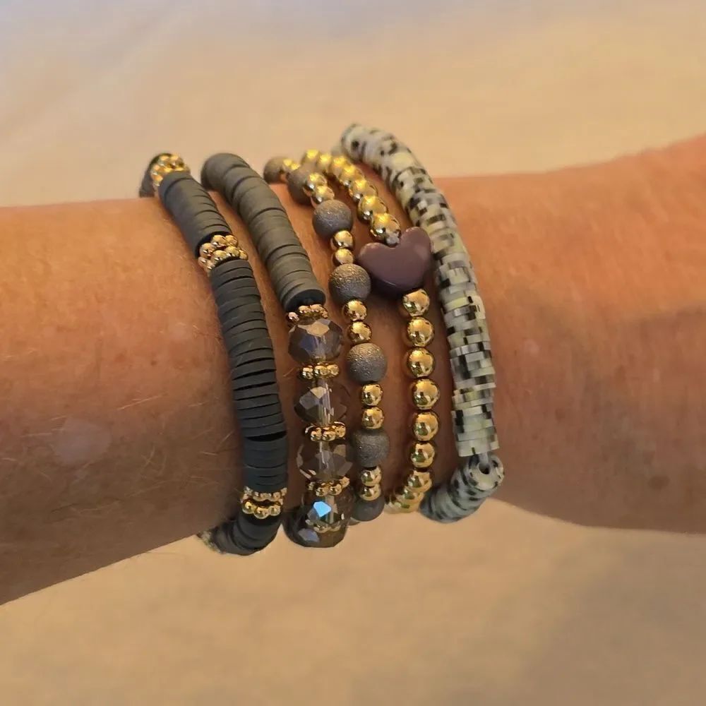 Stacking 5 pc set bracelets gray - Picture 5 of 8